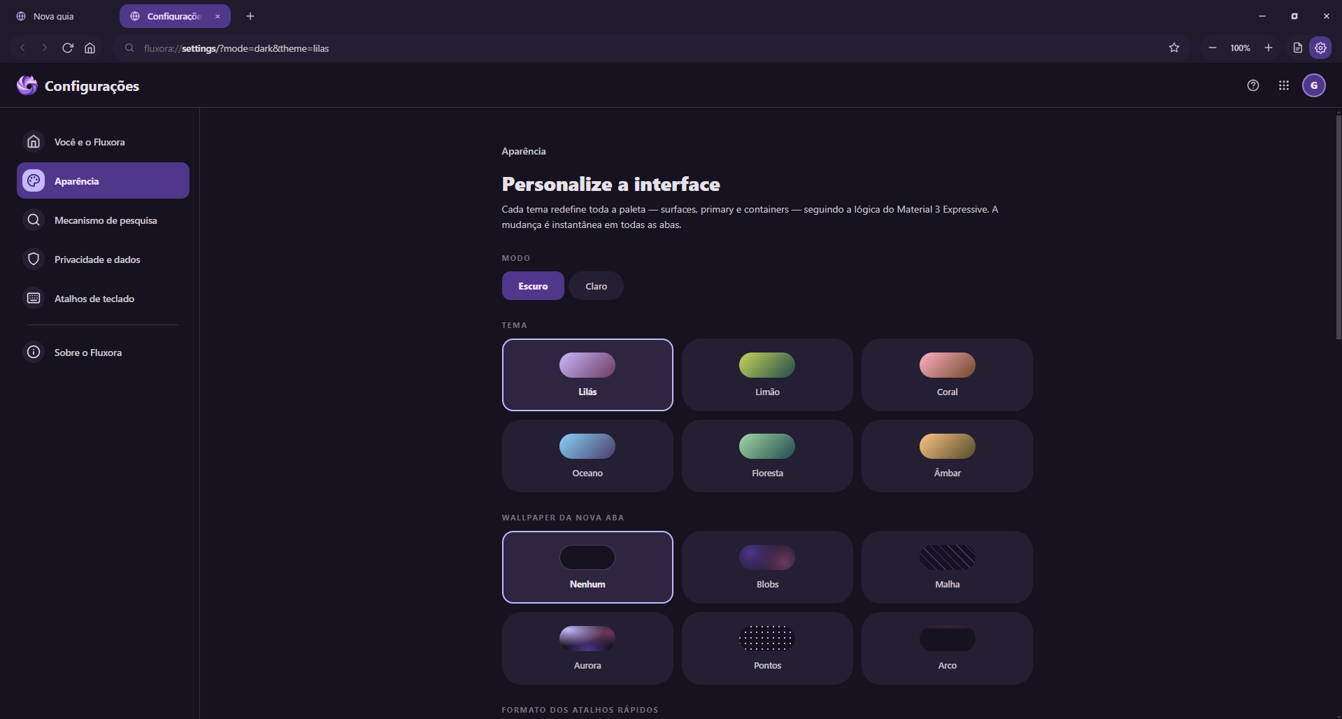 Captura de tela do Fluxora: Configurações