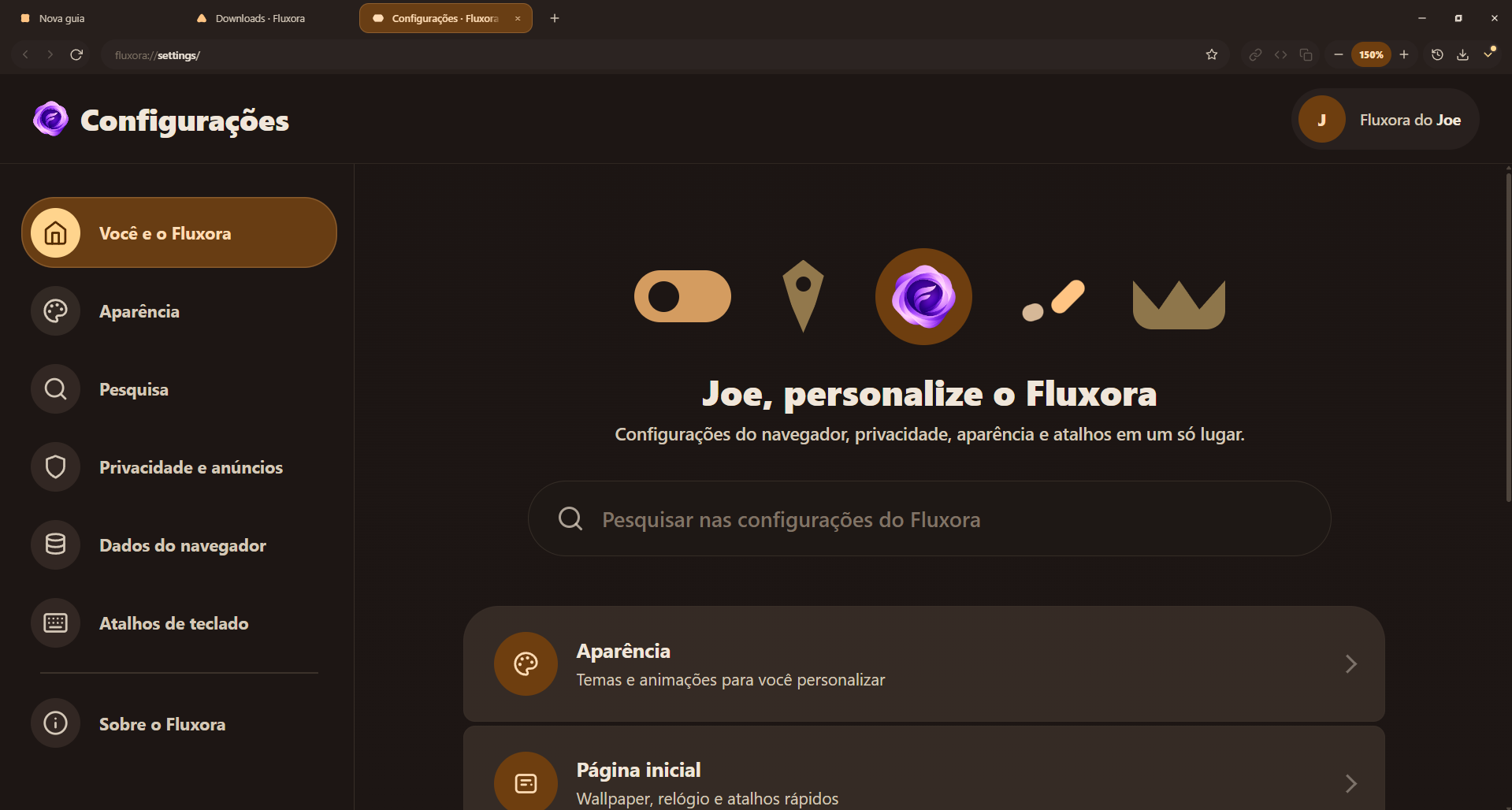 Captura de tela do Fluxora: Configurações
